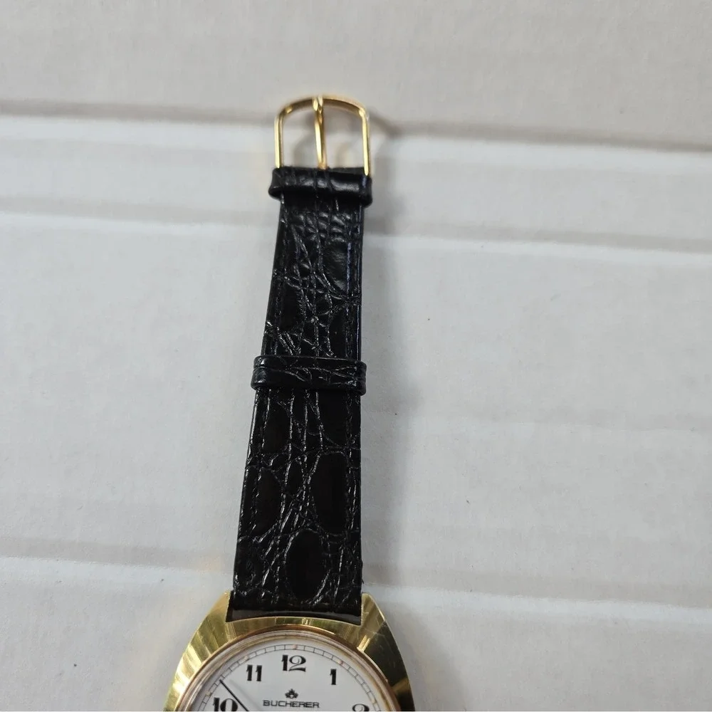 Bucherer Mens Watch. Plaque Ten Micron Gold, Automatic,Date,Leather Band.